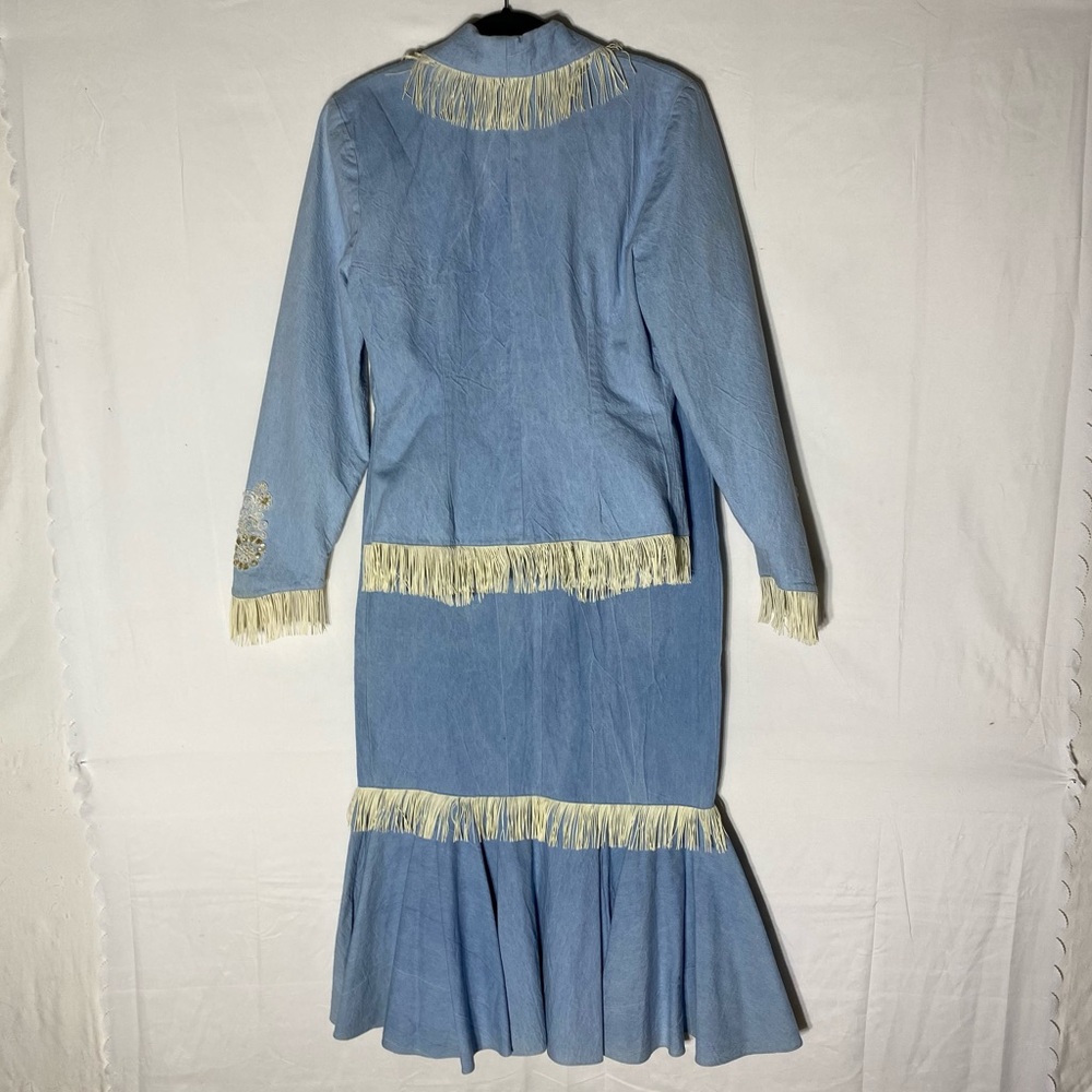 Vintage Lilia Smitty Blue Western Jacket and Skirt Set With Fringe M Festival - Picture 2 of 16